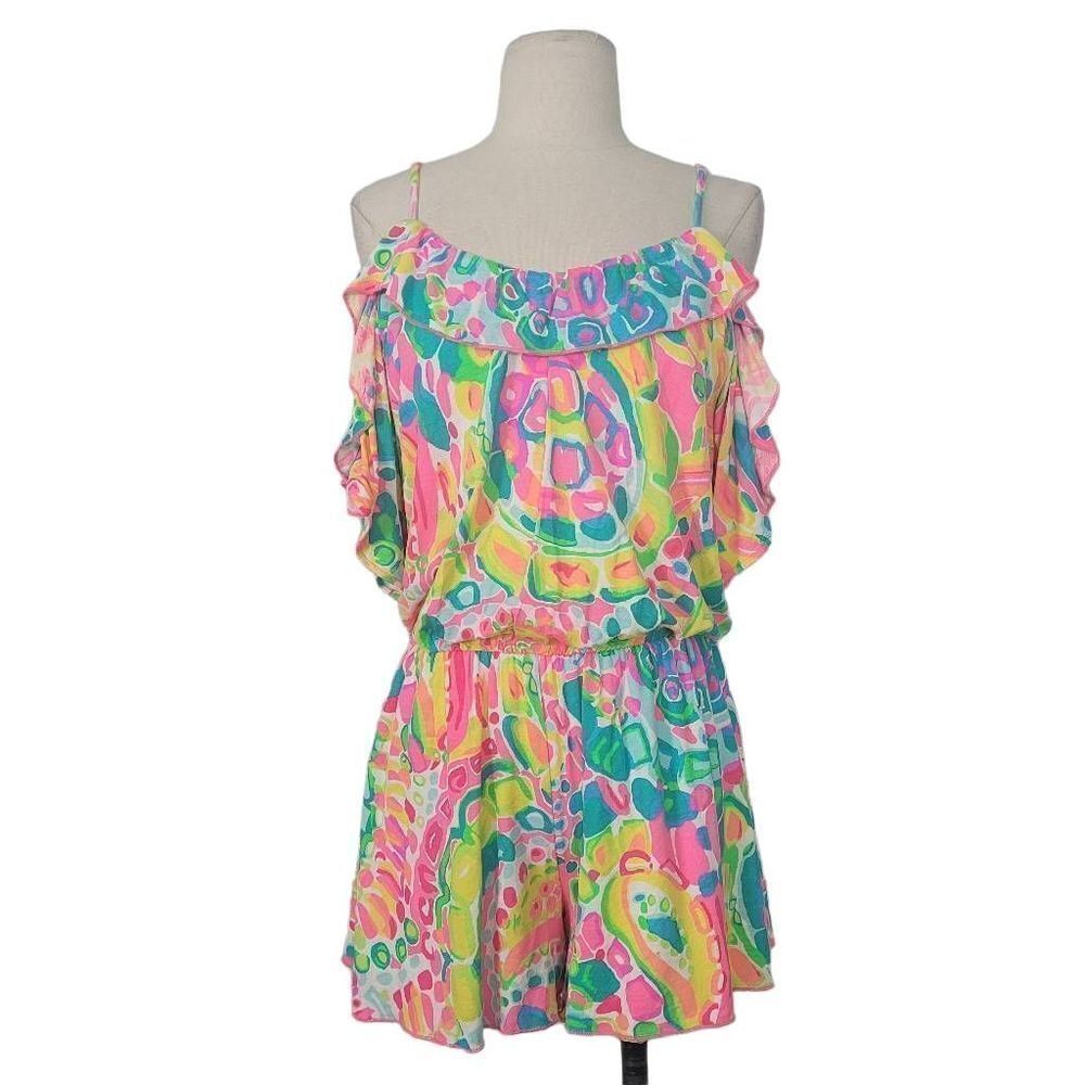 Lilly Pulitzer Fenella Ruffle Romper Sz XS Multi Come Out Of Your‎ Shell Summer